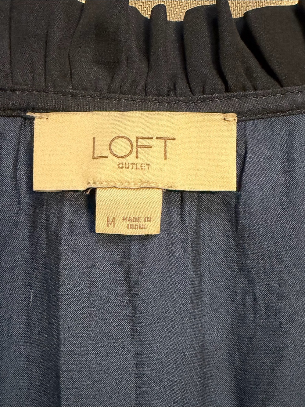 LOFT Navy Ruffle V-Neck Long Sleeve Blouse - Picture 3 of 4